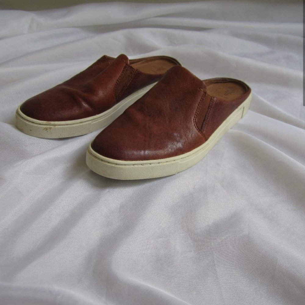 Frye 9 Ivy Leather Mules Slides Cognac Shoes